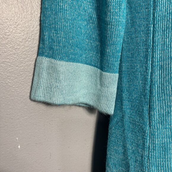 Chico's V-Neck Turquoise 3/4 Sleeve Acrylic Tunic Sweater‎ Size 2 (12-14) - Picture 4 of 7
